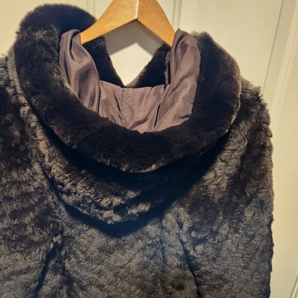Womens Reversible Hooded Large Knitted Rex Rabbit Fur Jacket Raincoat Reversible - Picture 5 of 12